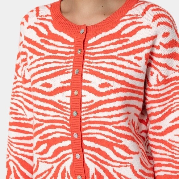 Halara Orange sz M Round Neck Button Front Animal Print Cardigan - Picture 4 of 12